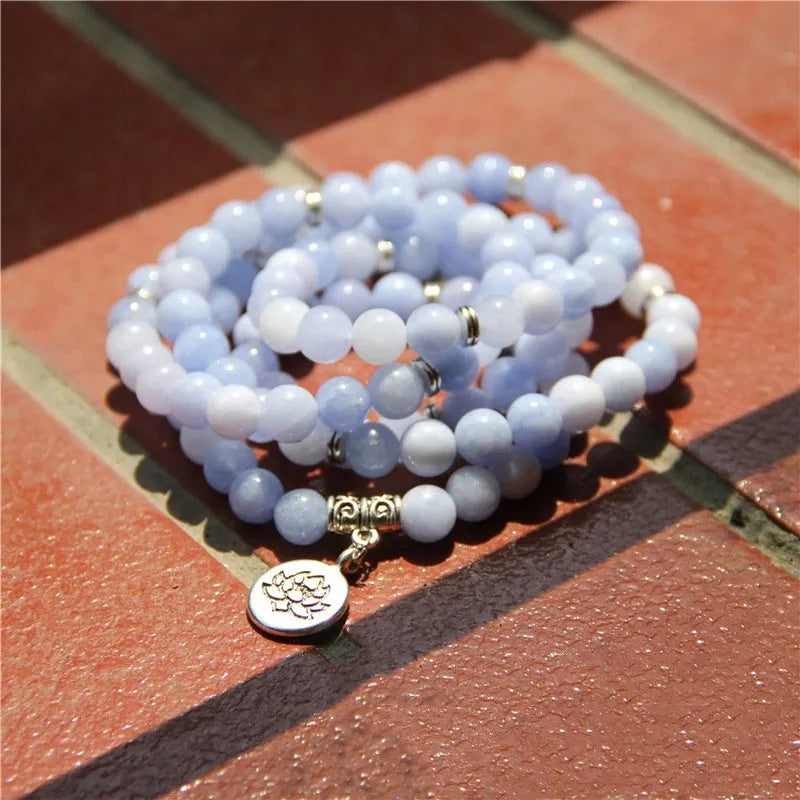 Natural stone bracelet with geometric lotus motif for women, multiple colour options