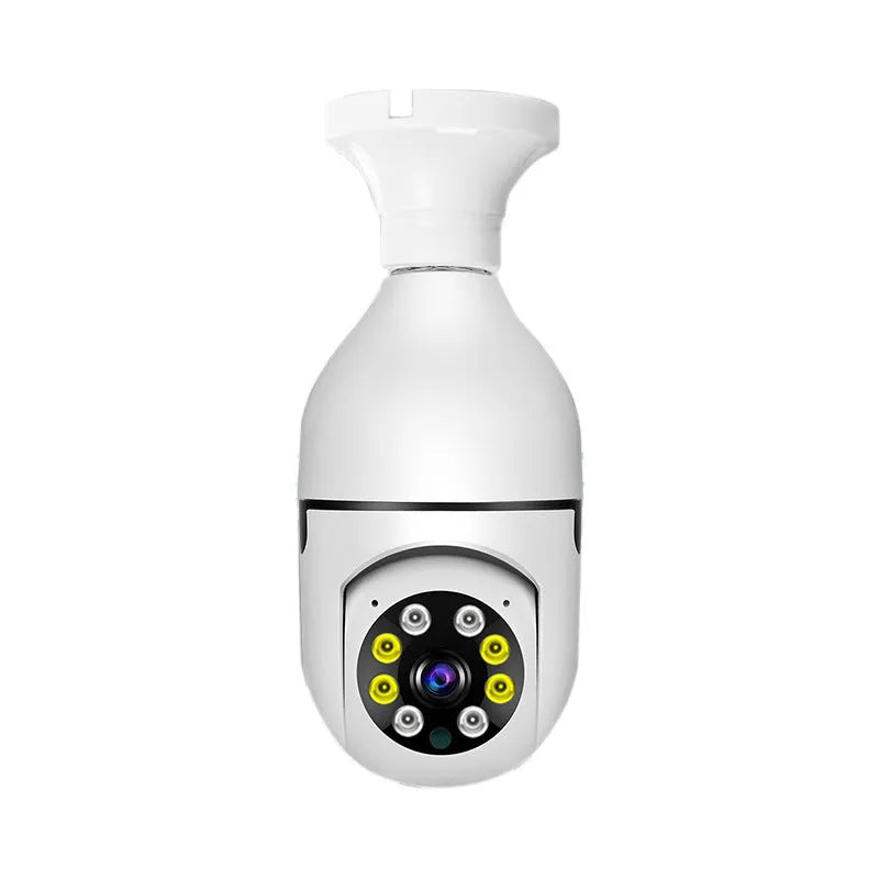 Wireless bulb security camera with compact 5cm by 12cm size and dual-band connectivity for indoor outdoor use