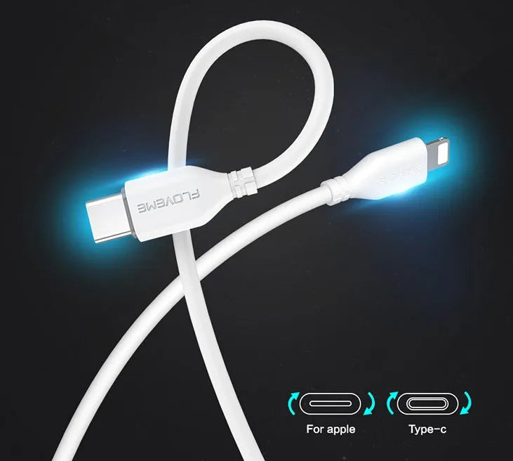 White braided USB-C to Lightning cable with reinforced connectors shown at 0.5m length