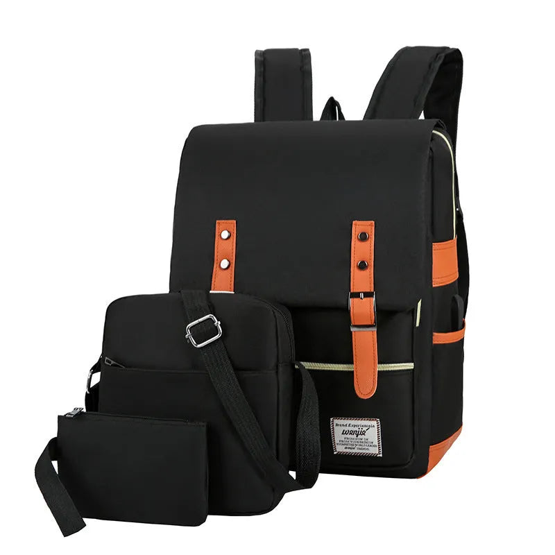 Three-piece business computer backpack in Oxford cloth with curved shoulder strap