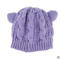 Hand-made knitted beanie hat with 3D cat ears in winter wool colours