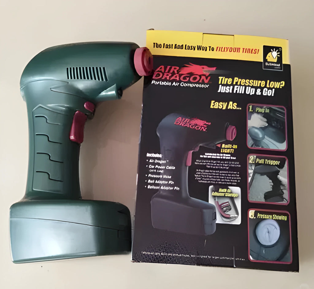 Portable electric car air pump with 12V connector for tyre inflation
