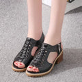 Women's retro sandals with side zipper and middle heel in black, creamy white, or white