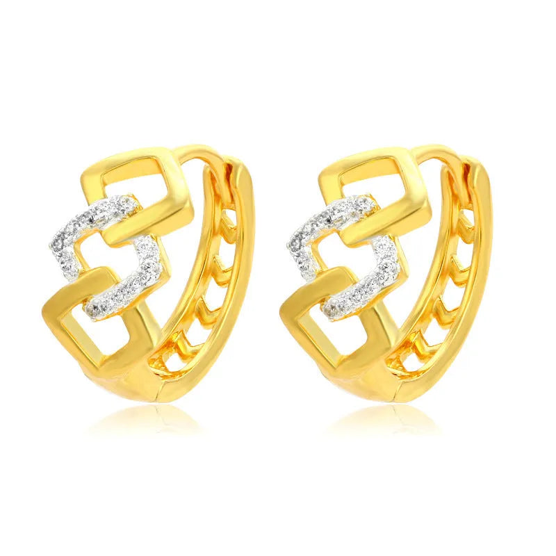 Geometric hollow out gold electroplated alloy earrings with ear clip fitting
