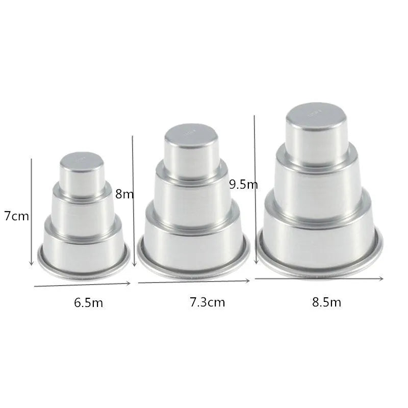Mini three-layer aluminium alloy cake mould in silver with three sizes for fondant cake forming and DIY baking
