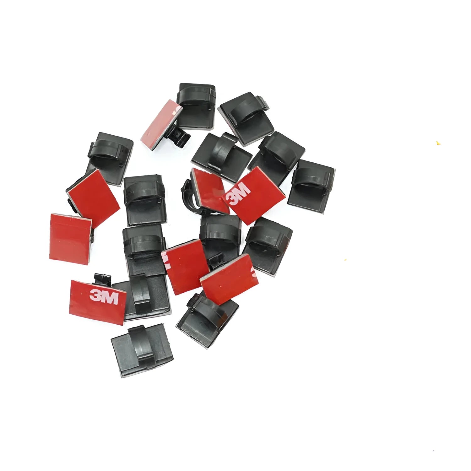 Black self-adhesive flat cable wiring buckle for car wire management on a surface