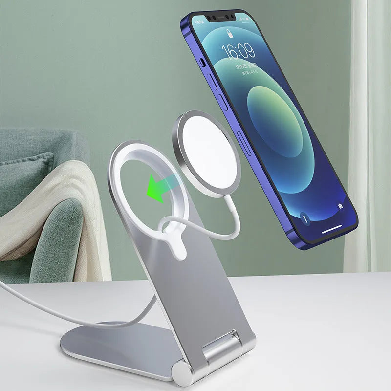 Silver vertical magnetic phone bracket for iPhone 12 with aluminium alloy construction