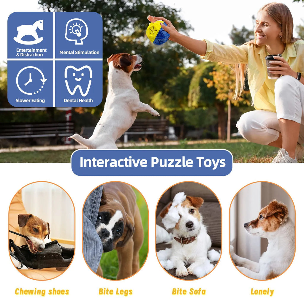 Blue dog toy ball hollow treat dispensing puzzle toy for indoor and outdoor use