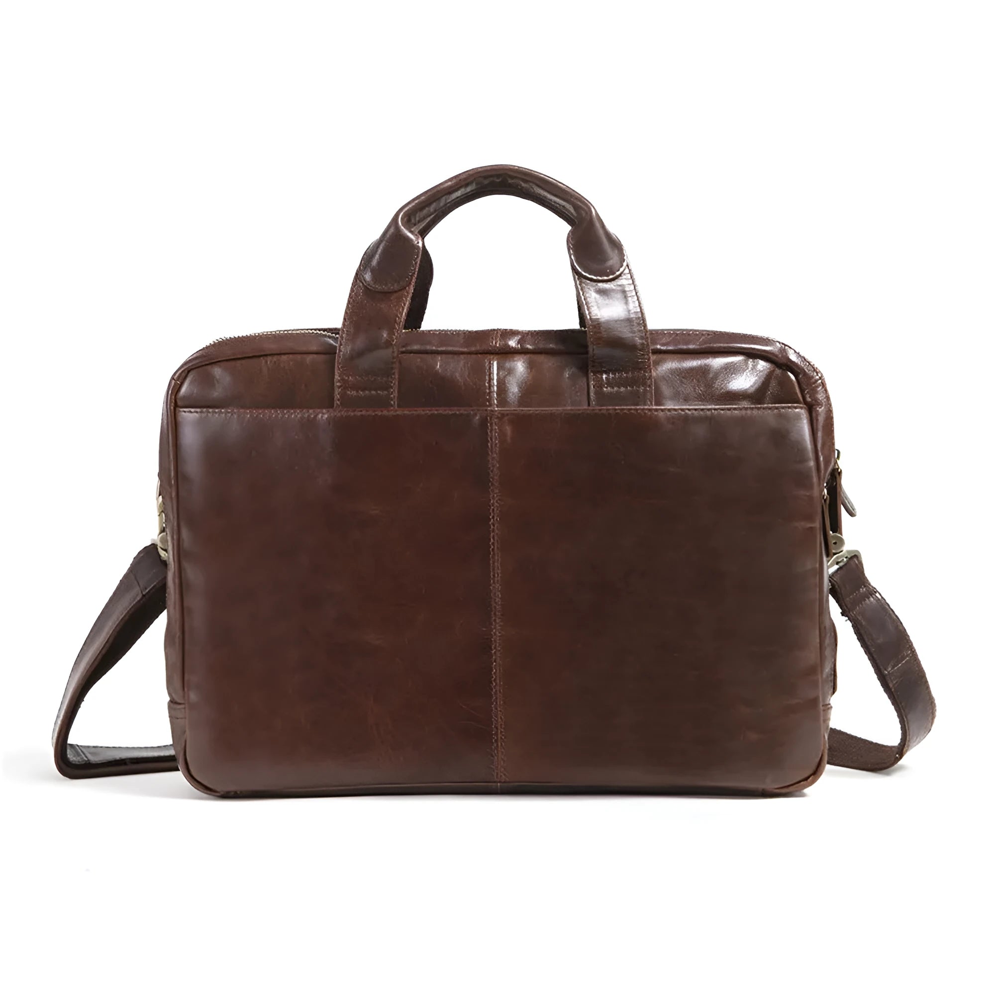 Brown men's business briefcase in first-layer cowhide leather with 18-inch size
