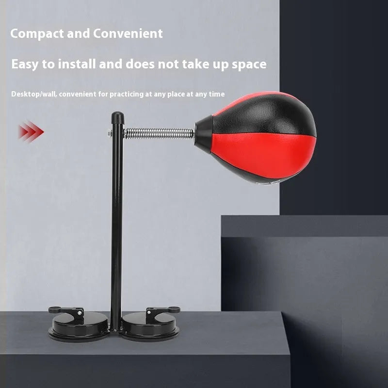 Red and black PU boxing training ball with double suction cup mounting system for home training