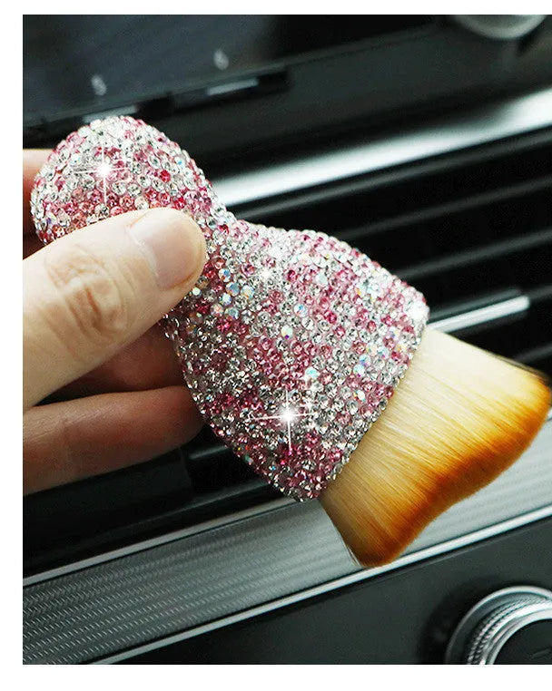 Compact car interior soft brush for dust removal with PVC bristles, 10cm length, in pink