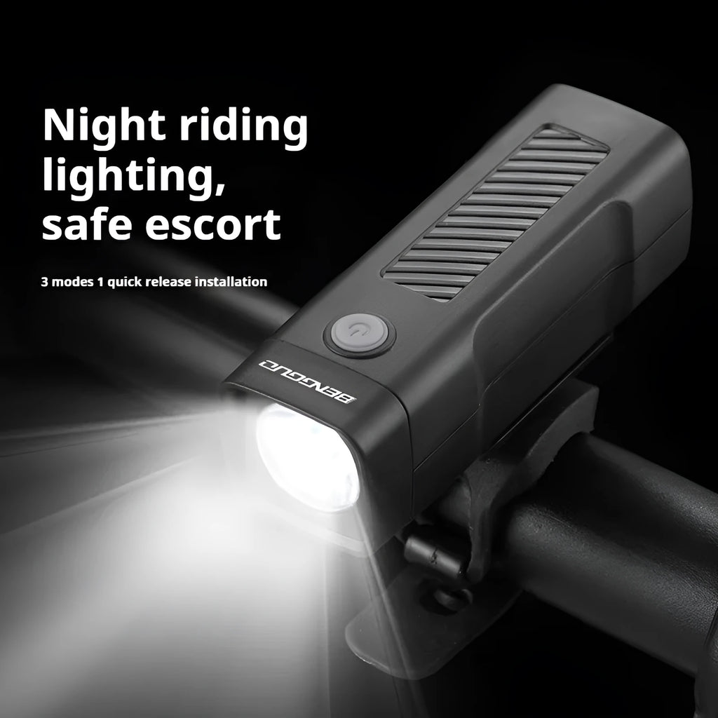 Bicycle headlight with USB charging port and quick-release bracket for handlebar mounting