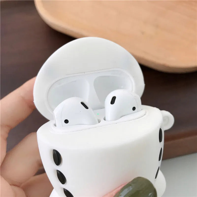 Silicone flip protective case for AirPods with aircraft headset cartoon design and metal hook