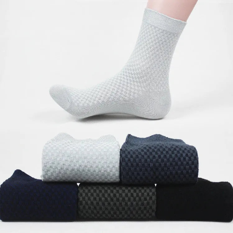 Men's bamboo fibre business socks with small square pattern in black, navy, grey and silver colour options