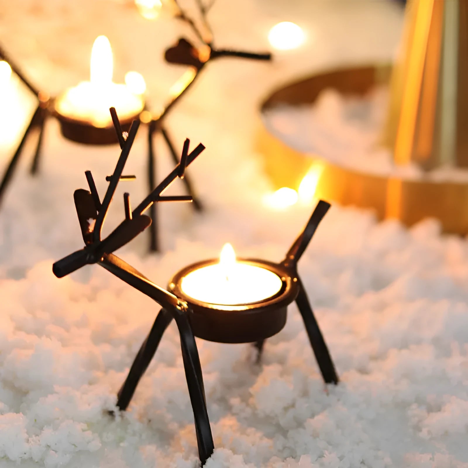Iron deer Christmas candlestick holder with Santa Claus and snowman designs