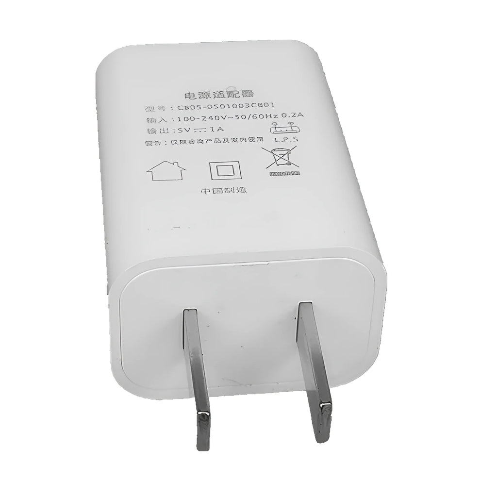 Thin 5V 1A USB wall charger with CE and FCC certification marks
