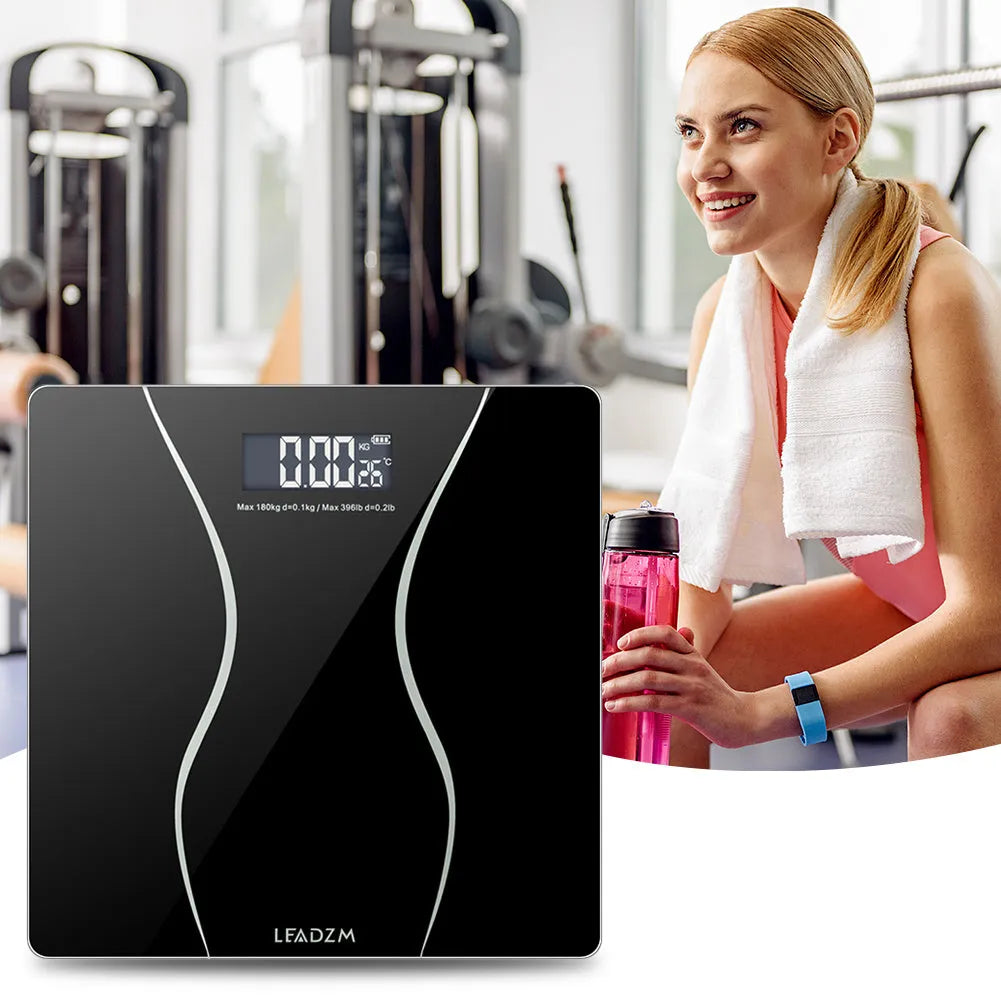 Black digital electronic body weight scale with 180kg capacity for home use