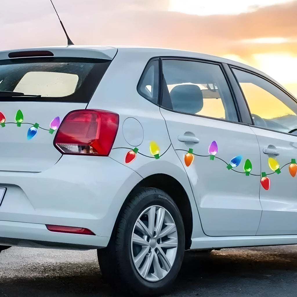 Set of 24 reflective Christmas light bulb magnetic stickers and 12 magnetic wires for car or refrigerator decoration