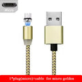 YBD 1 metre cotton braided magnetic charging cable with Lightning, Micro USB and Type-C connectors.