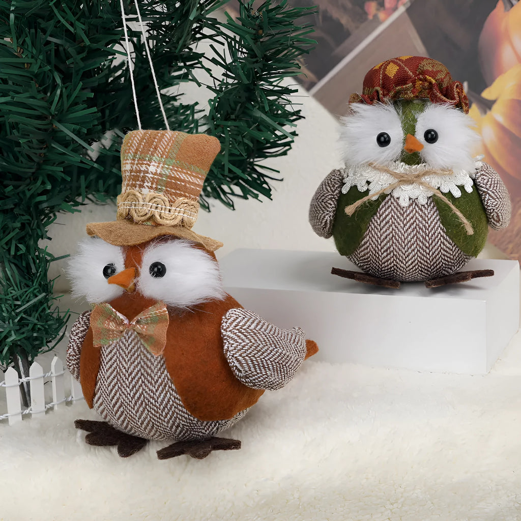Thanksgiving owl harvest bird pendant ornament in green or orange colours