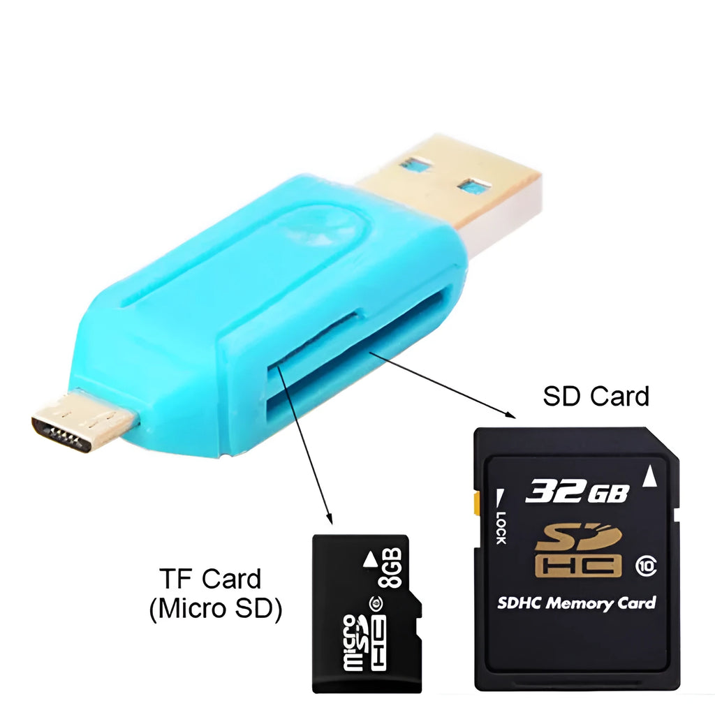 USB OTG card reader for Android phones and computers in five colours with micro USB interface