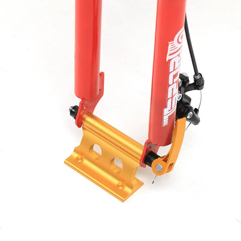 Silver metal quick release clamp for bicycle front fork stabilisation