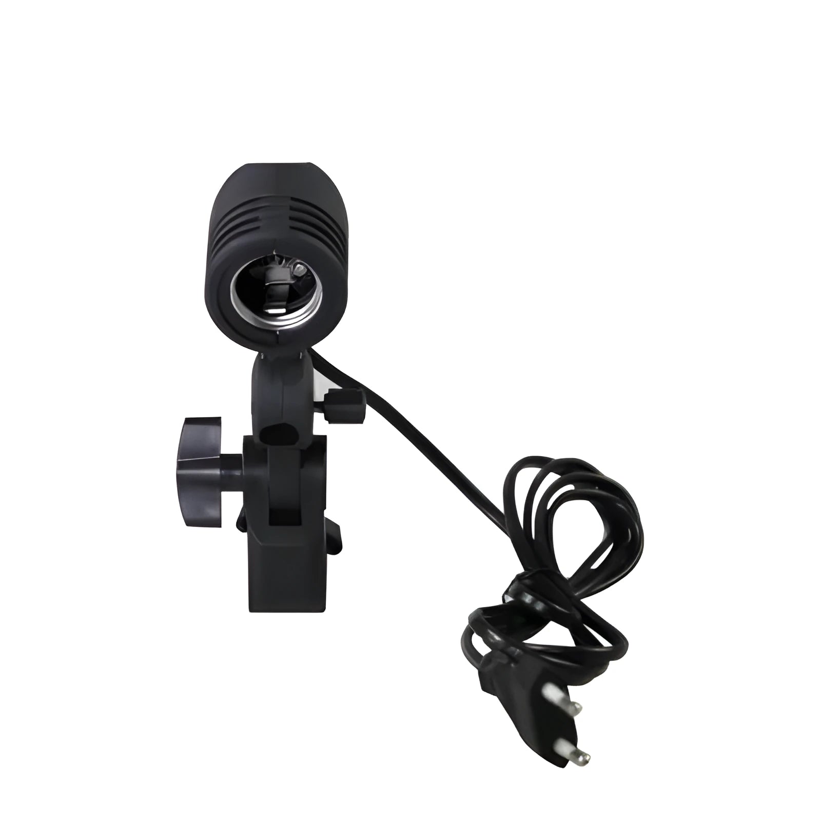 Black nylon universal E27 lamp holder with two 1.8m power cords and rear switch for photography use