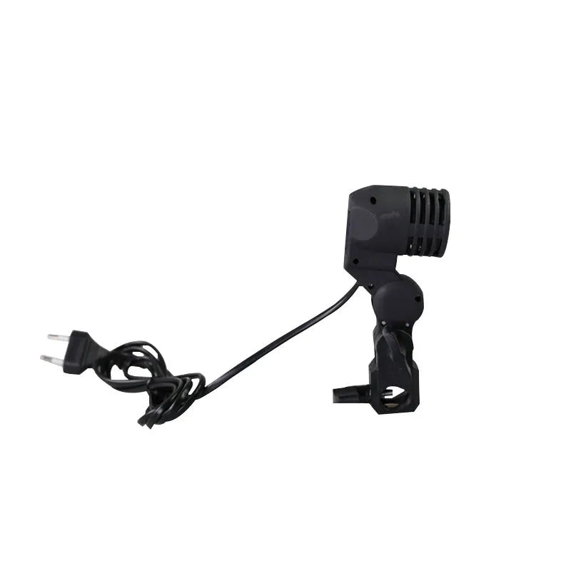 Black nylon universal E27 lamp holder with two 1.8m power cords and rear switch for photography use