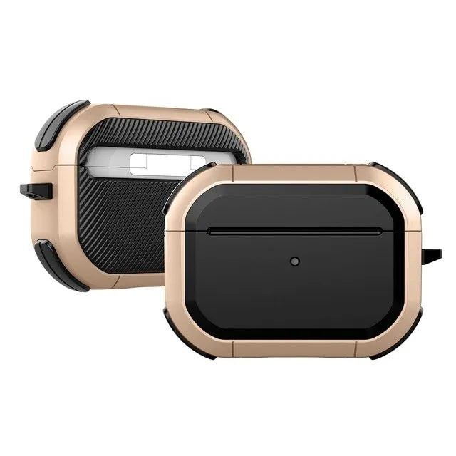 Hard protective shell case for Apple AirPods shown in multiple colours: black, red, pink, green, and yellow.