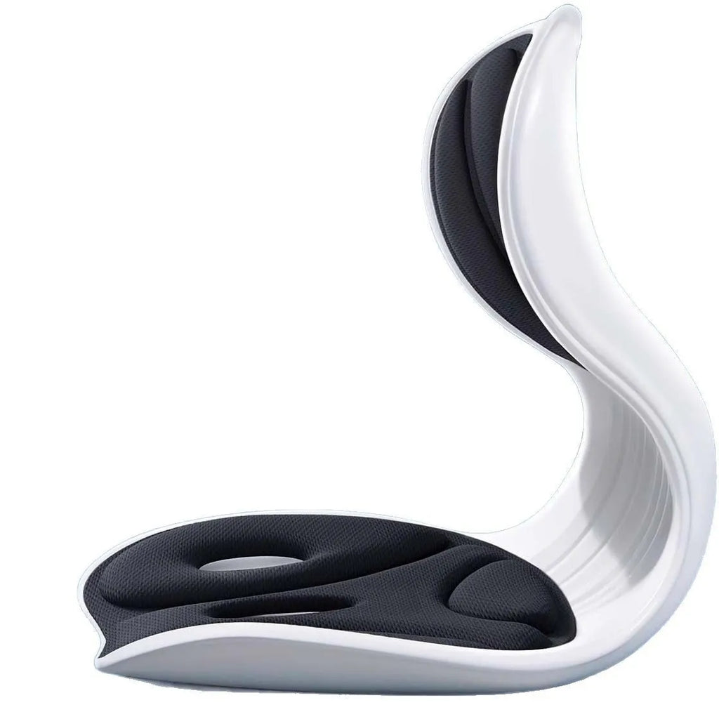 Grey and Black waist support seat cushion with lumbar support design for extended sitting comfort