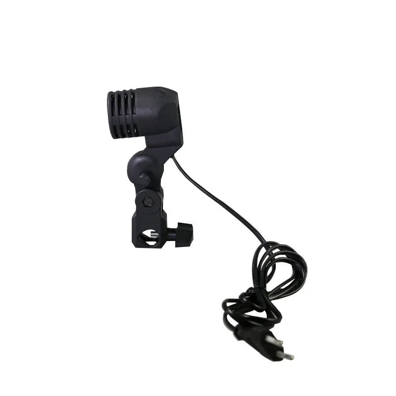 Black nylon universal E27 lamp holder with two 1.8m power cords and rear switch for photography use