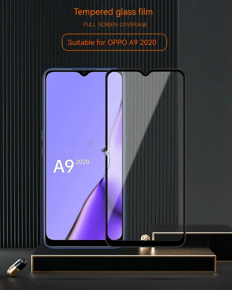 Full screen tempered glass screen protector for OPPO A9 2020 anti-fingerprint HD clear black