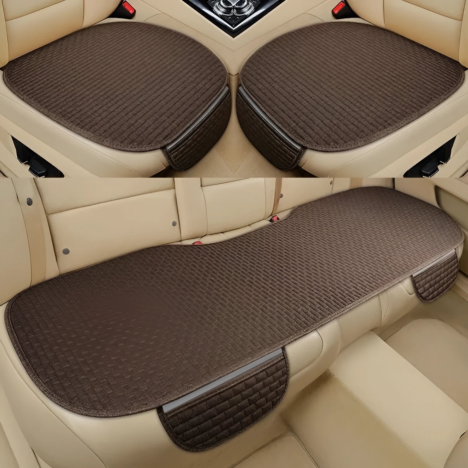 Linen car cushion set in classic black and red, charm coffee, or warm cream colour with hemming style