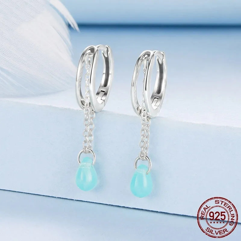 S925 sterling silver double-layer water drop glaze ear clip earrings for women polished drop shape BSE1199