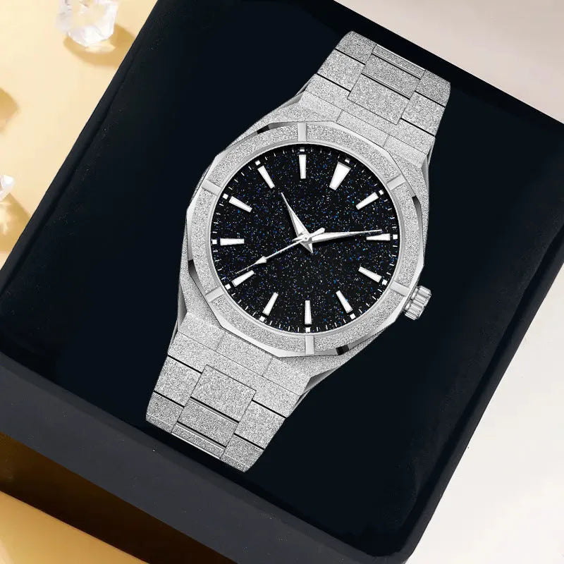 Men's stainless steel business watch with frosted case and luminous hands in black, gold or silver options