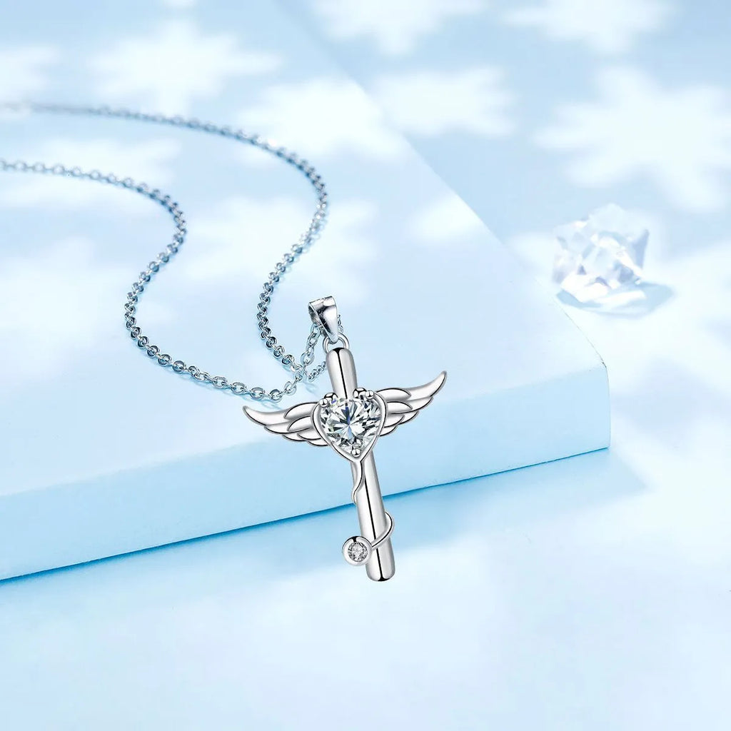 Women's copper stethoscope necklace with wings design in red diamond or white diamond finish