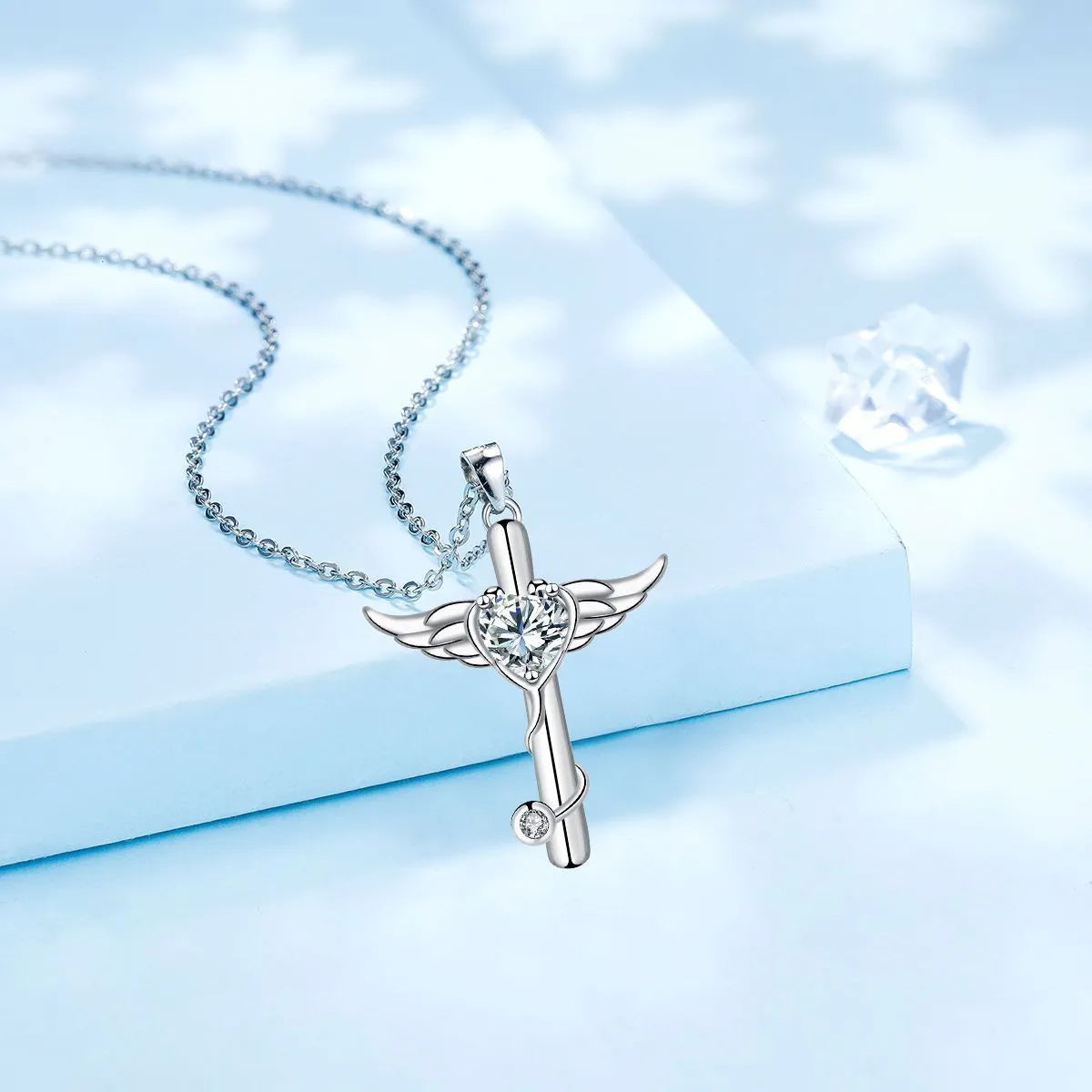 Women's copper stethoscope necklace with wings design in red diamond or white diamond finish