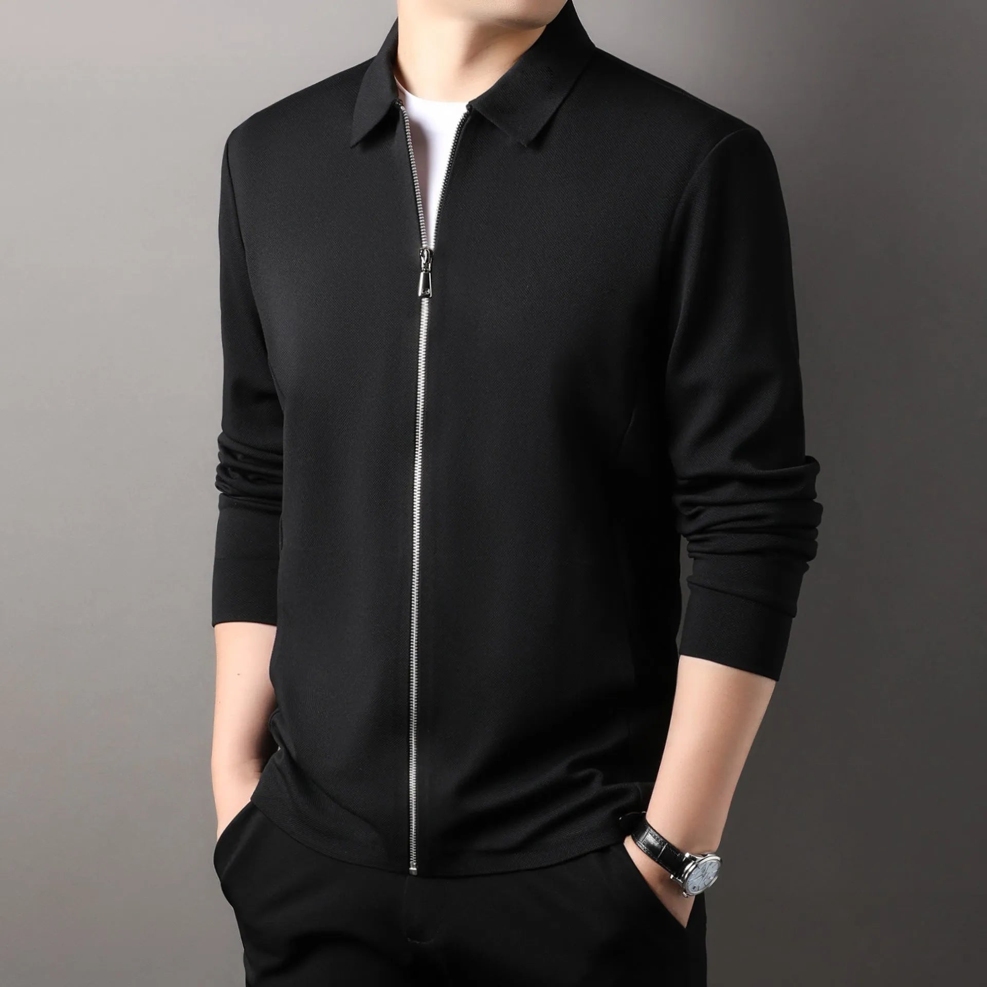 Men's apricot coloured business casual jacket with long sleeves and a straight hem.