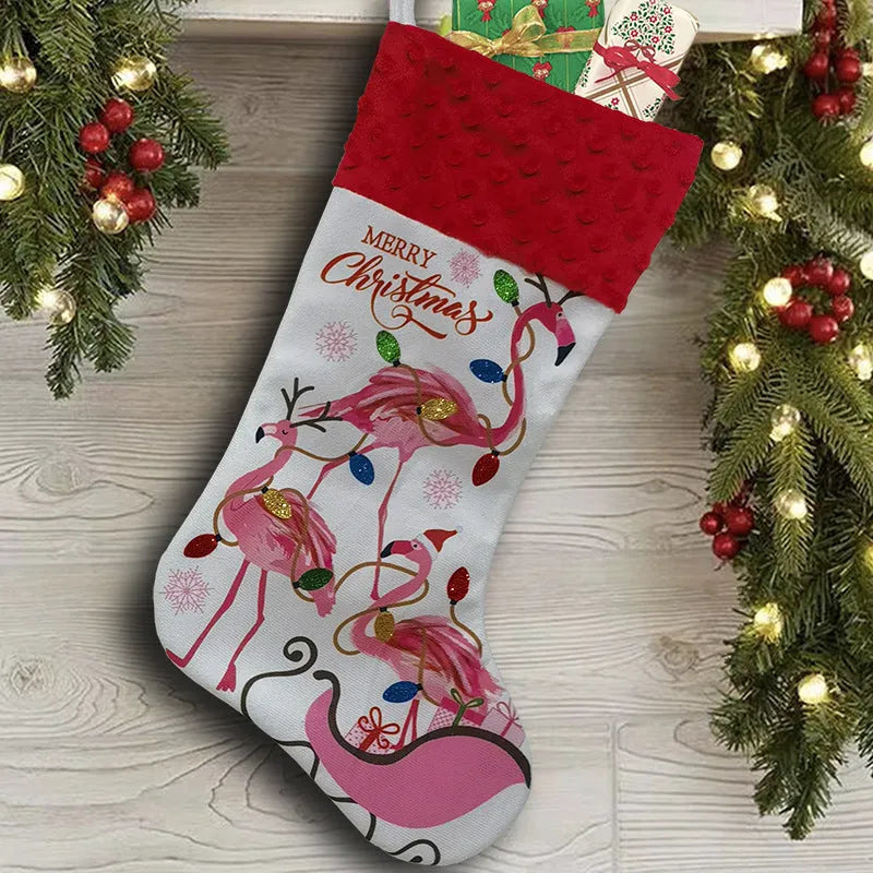 Flamingo themed cloth Christmas stocking with American style design, 46cm length