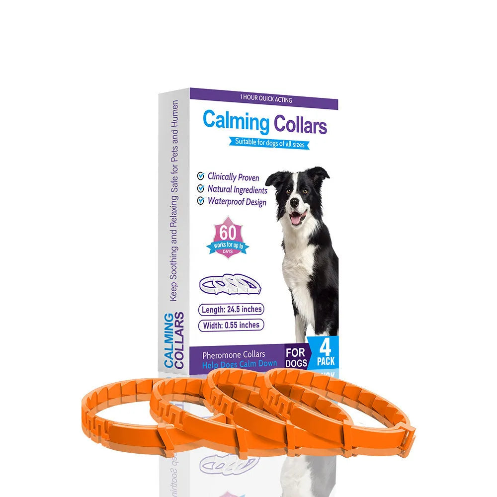 Four dog anxiety relief collars in different colours with TPR material and Chinese style design