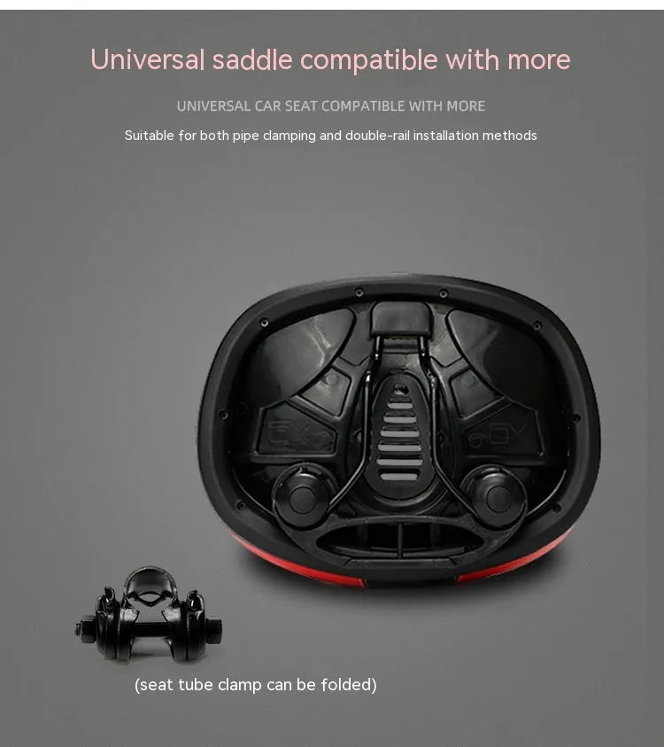 Thickened plus-size bicycle saddle in red, grey, or light brown with reflective stickers and PU cover.
