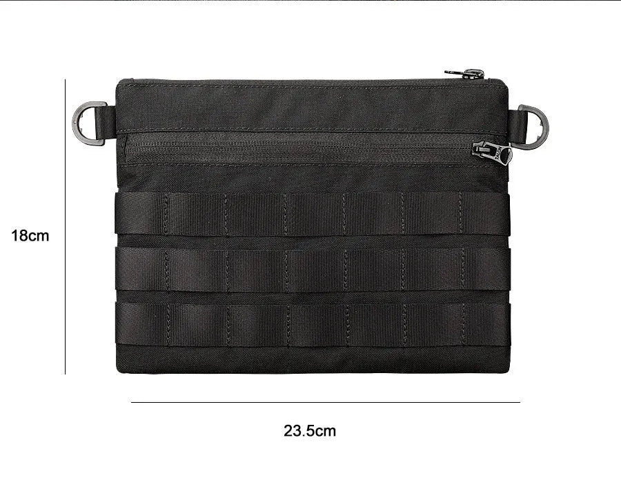 Black oxford cloth outdoor kit bag measuring 18cm by 3.5cm