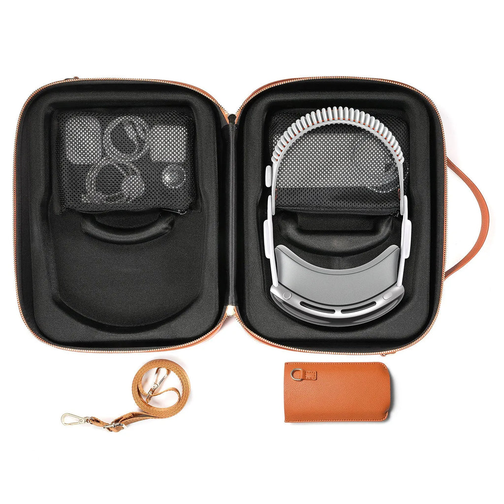 Black superfiber MR glasses storage box showing internal dimensions for head-mounted equipment.