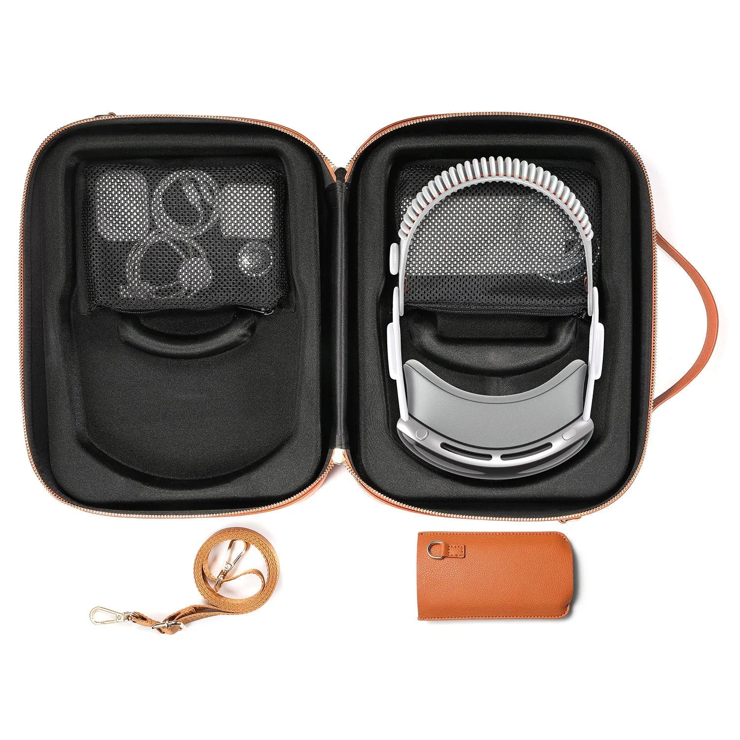 Black superfiber MR glasses storage box showing internal dimensions for head-mounted equipment.
