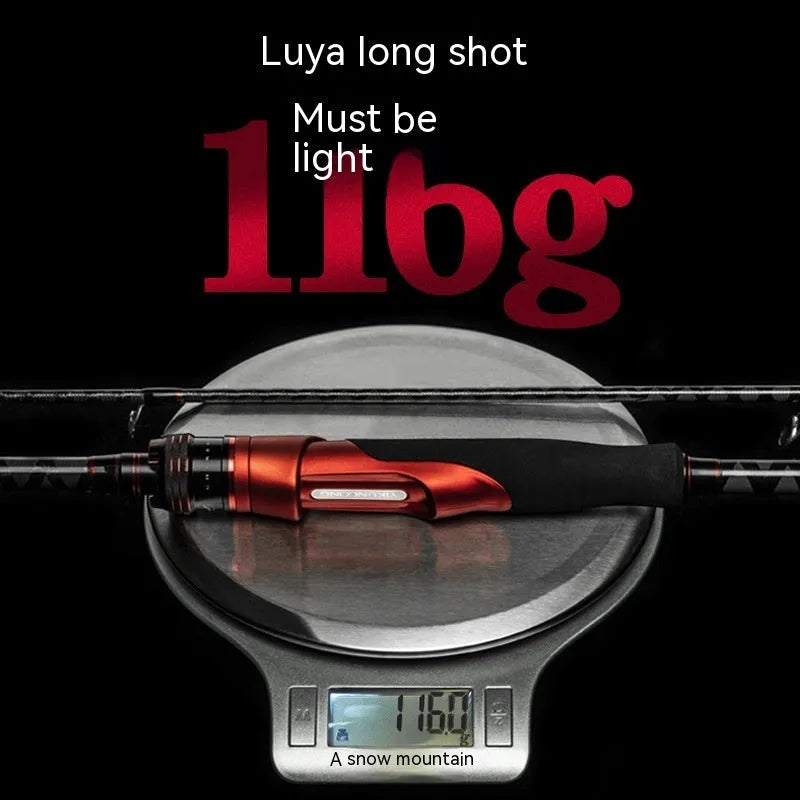 Carbon fishing rod showing straight handle and pikestaff style options, with length choices of 210cm and 240cm for lure fishing.