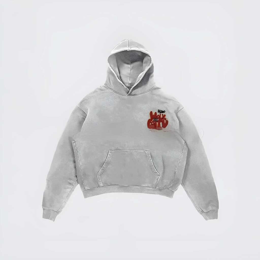 Women's Granny Grey hoodie with character print design and front pocket