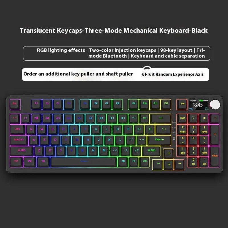 98 key wireless Bluetooth mechanical keyboard with display screen and metal knob