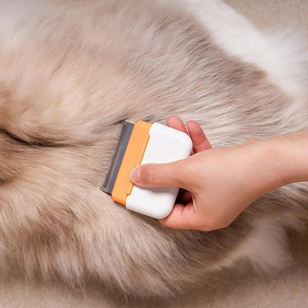 Blue double-sided pet grooming comb for removing loose and tangled hair from cats and dogs