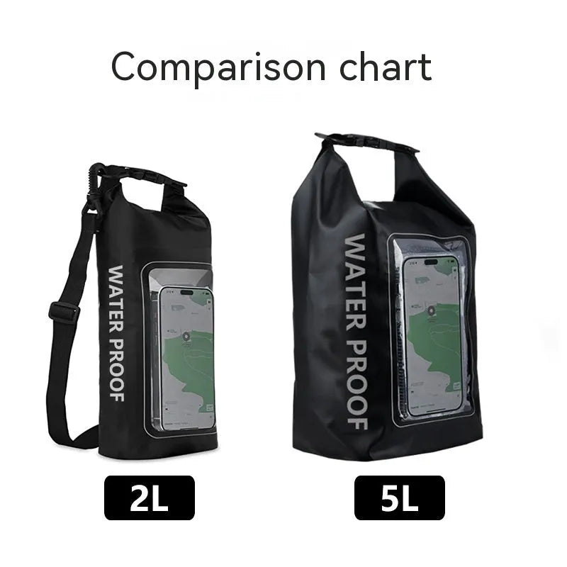 PVC mesh waterproof crossbody sports dry bag shown in army green colour, suitable for beach and swimming.