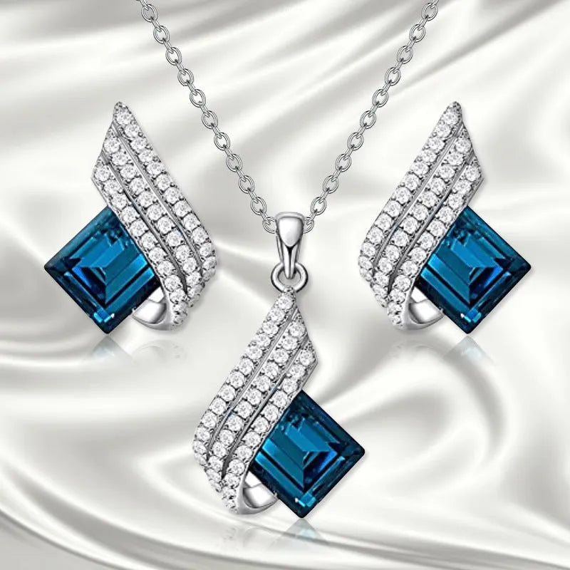Women's electroplated alloy necklace and earrings set with glass pendant in European American style